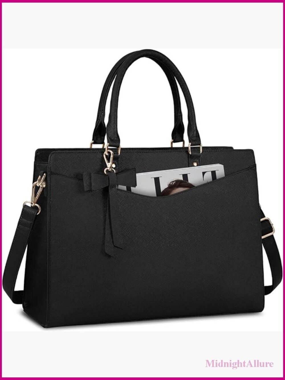 15.6" Laptop Tote Bag PU Leather Waterproof Business Work Bag